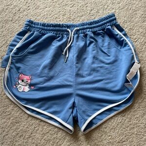 ROMWE women’s‎  Shorts Cartoon Graphic Contrast Binding size large blue cat